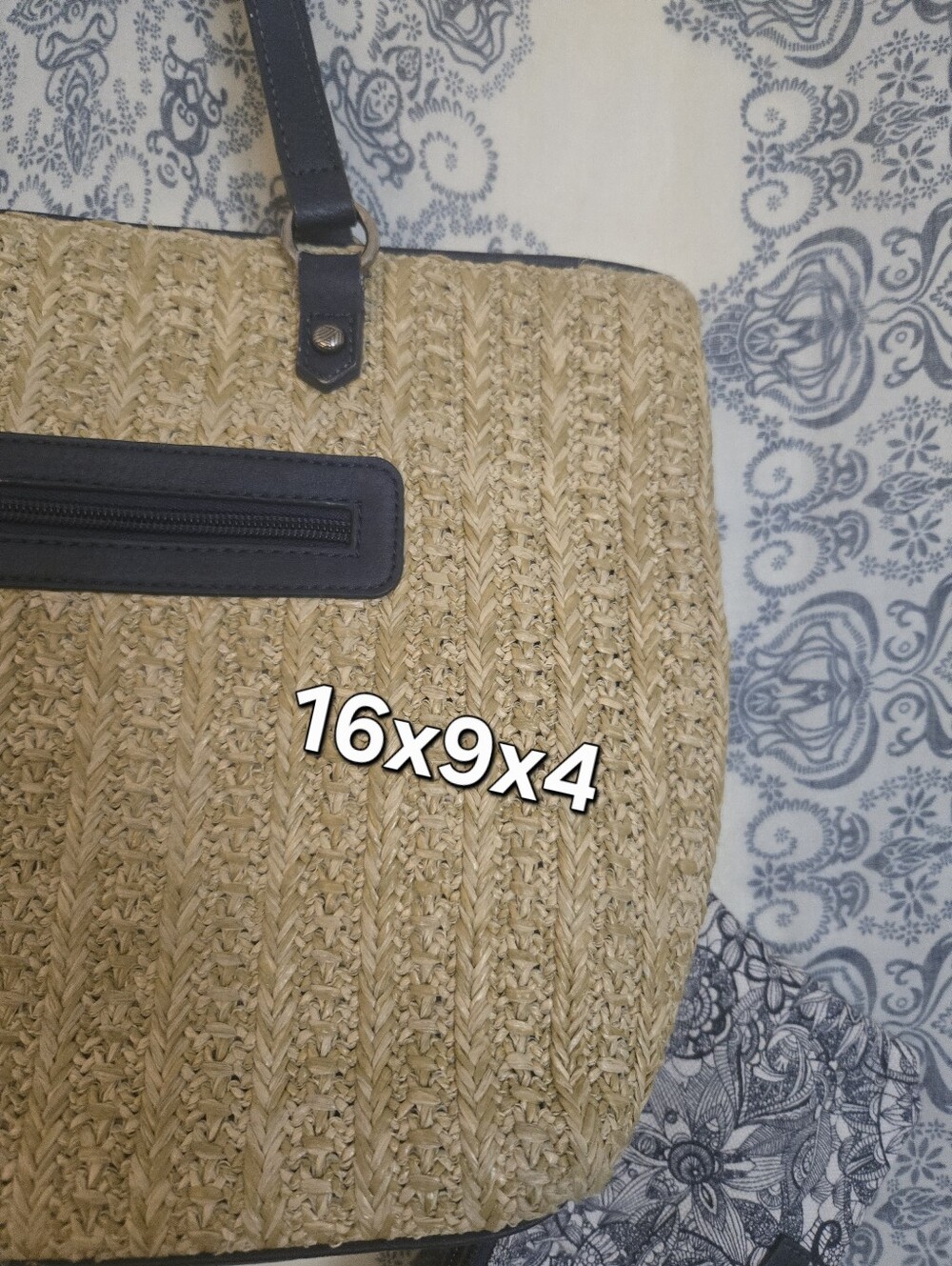 Sakroots Navy Floral Woven Straw Raffia Tote Bag w/ Matching Wristlet Boho Purse - Picture 10 of 15